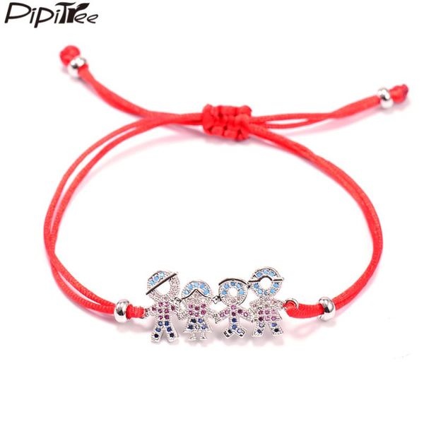 

pipitree colorful cz family dad mom boy girl charm bracelets for women men children lucky red string bracelet adjustable jewelry, Red;blue