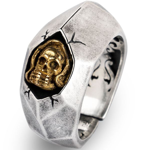 

real 100% 925 sterling silver crack skull rings for man vintage punk hip hop fashion fine jewelry
