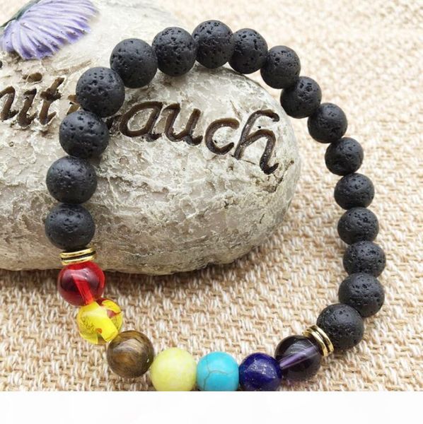 

women's men's natural stone agate lava stone 8mm energy volcanic stone colorful bead bracelet for lovers and couples, Black