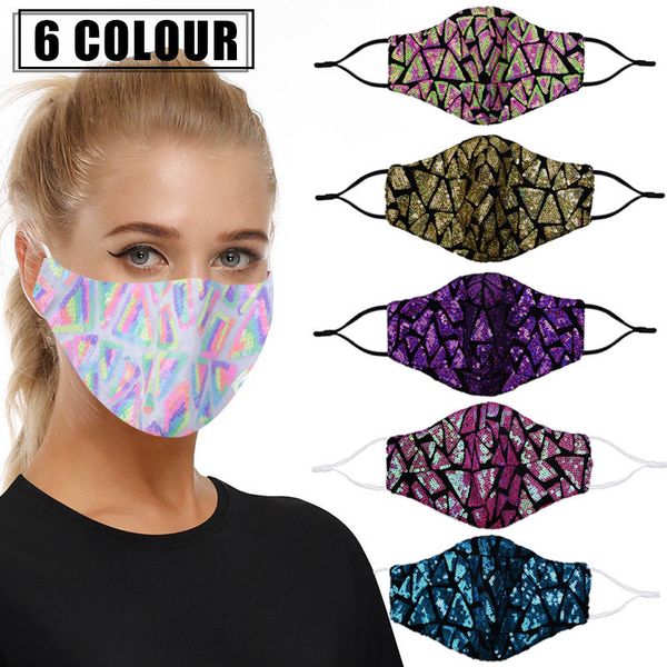 

irregular sequin face mask colorful sequin fashion mask washable reusable dustproof bling bling mask can insert pm2.5 filter