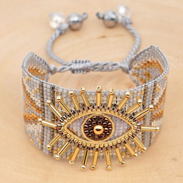 

female turkish evil eye bracelet handmade woven beads women jewelry friendship gifts, Golden;silver