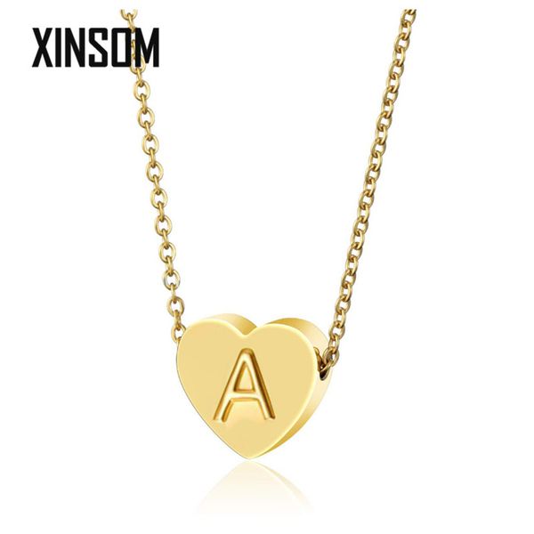 

xinsom fashion tiny heart initial necklace gold color stainless steel letter name necklace for women pendant jewelry 20xs820, Silver