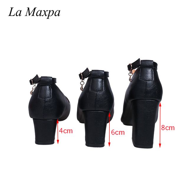 

dress shoes la maxpa buckle strap pointed toe women pump square high heels solid autumn / spring lady party casual pumps, Black