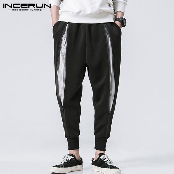 

fashion men sweatpants joggers zippers bodybuilding patchwork casual trousers elastic waist streetwear track pants incerun s-5xl, Black
