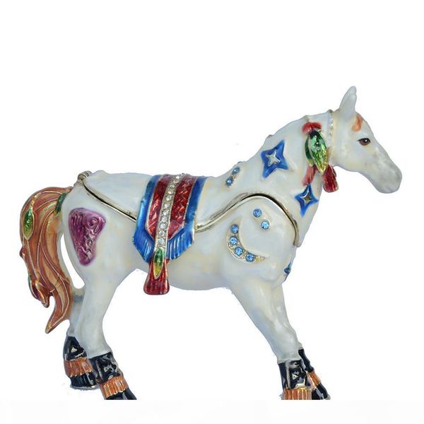 

white horse bejeweled jewelry trinket box metal sculpture tabledecoration jewelry organizer souvenir animal statue, Black;white