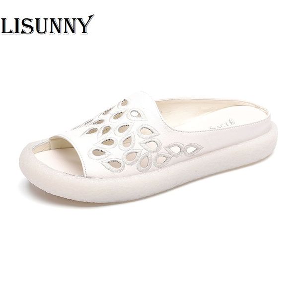 

women slippers shoes 2020 genuine leather flip flop sandals for women summer shoes elegant flat heels fashion outdoor slides, Black