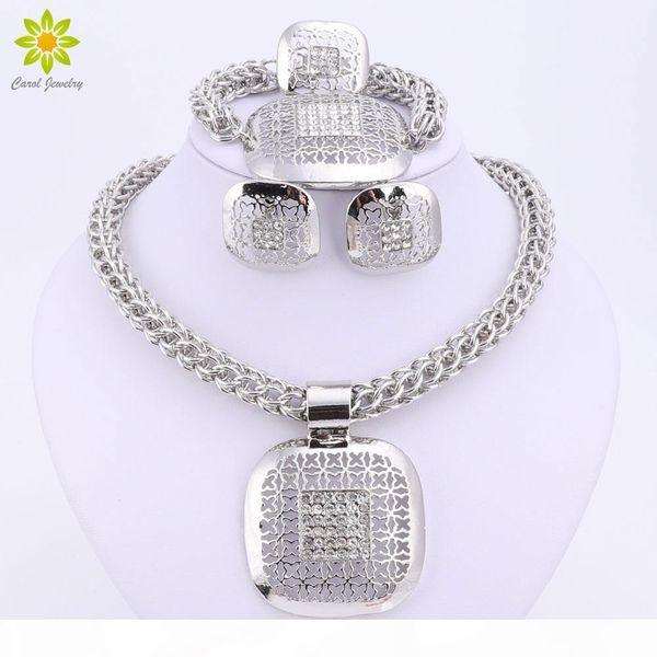 

dubai silver plated fine african beads jewelry sets nigerian wedding accessories bridal collar costume earrings necklace set, Slivery;golden