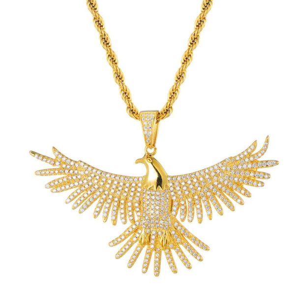 

gold micro paved + cubic zirconia bling out eagle pendants necklace for men hip hop rapper jewelry gift, Silver