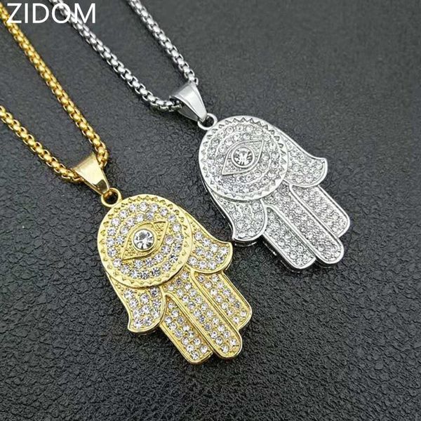 

men hip hop hamsa hand pendant necklaces stainless steel fashion charm fatima palm pendants necklace hiphop jewelry gifts, Silver