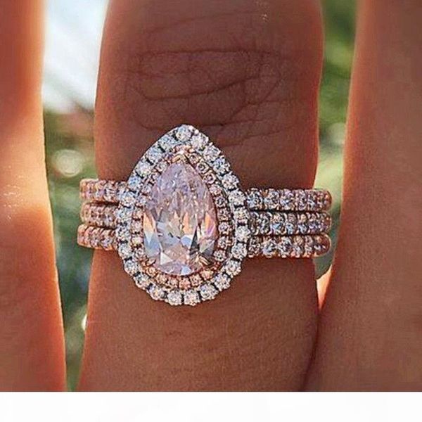 

classic crystal heart pink diamond ring three-layer female engagement amethyst anillos de ring diamante bizuteria for women 2019, Silver