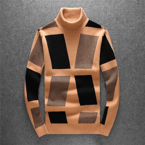 

famous men's designer clothing pullover turtleneck sweater winter autumn and winter clothing knit thick long-sleeved color-blocking str, White;black