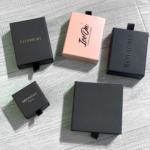 

custom design box necklace bracelet earrings ring box packaging pink 10pcs pull out wholesale lots bulk jewelry gifts boxs mx200810, Black;white
