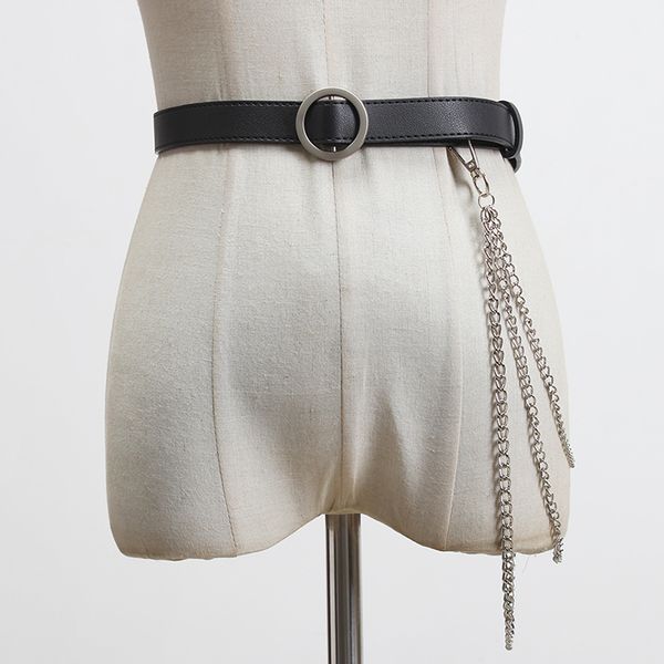 

seebeautiful pu leather belts female all-match metal long chain round buckle girdle spring summer 2020 new fashion tide w909, Black;brown