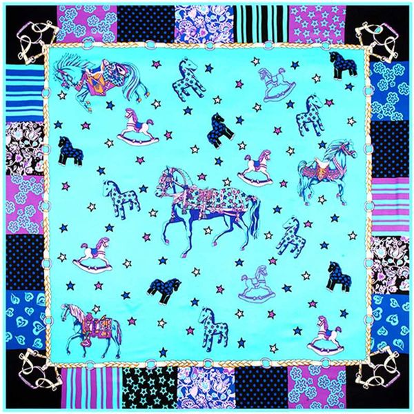 

super large twill women silk scarf 130*130 cm euro style stars horse print square scarves gift fashion silk shawls, Blue;gray