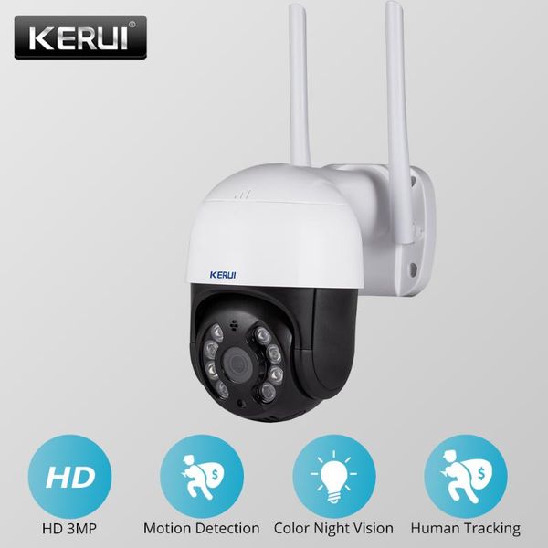 

kerui 3mp wifi ip dome outdoor camera human tracking video surveillance pan/ tilt infrared night vision security system monitor