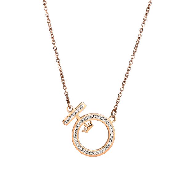 

jioromy luxury full crystals pendant necklace titanium steel round crown female symbol necklaces trendy women jewelry, Golden;silver