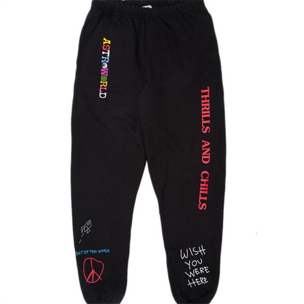 

travis scott astroworld cotton 100% 1:1 letter printed women men jogging pants hip hop streetwear men sweatpants v191026, Black
