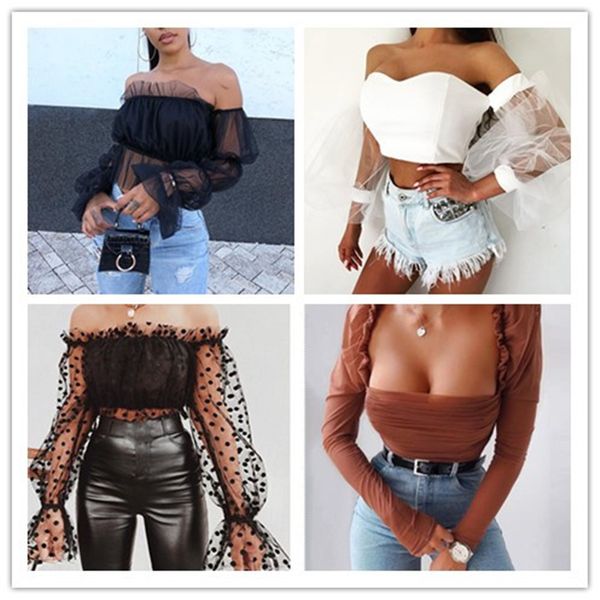 

women slash neck gauze t-shirt hollow out sheer crop casual panelled women clothing, White