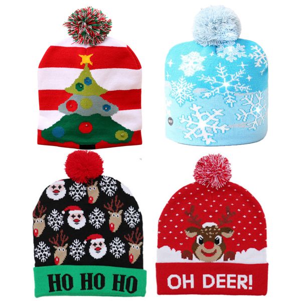 

led flashing christmas knitted hat christmas beanie hat cap birthday party new year universal size for gifts
