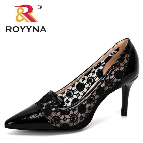 

royyna 2020 new designers mesh дышащие насосы женщины остроконечные toe высокие каблуки мода женщина платье обувь элегантная обувь модные, Black