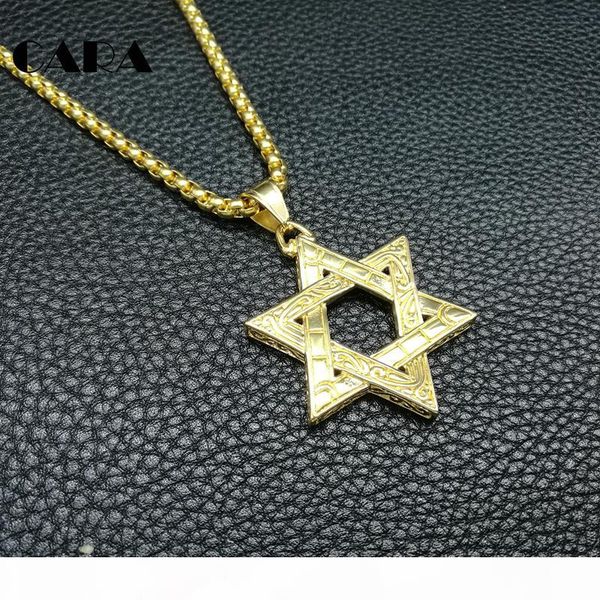 

hip hop necklace men's six-pointed jewish star of david pendant necklace stainless steel gold 3mm 27'' rolo chai, Silver