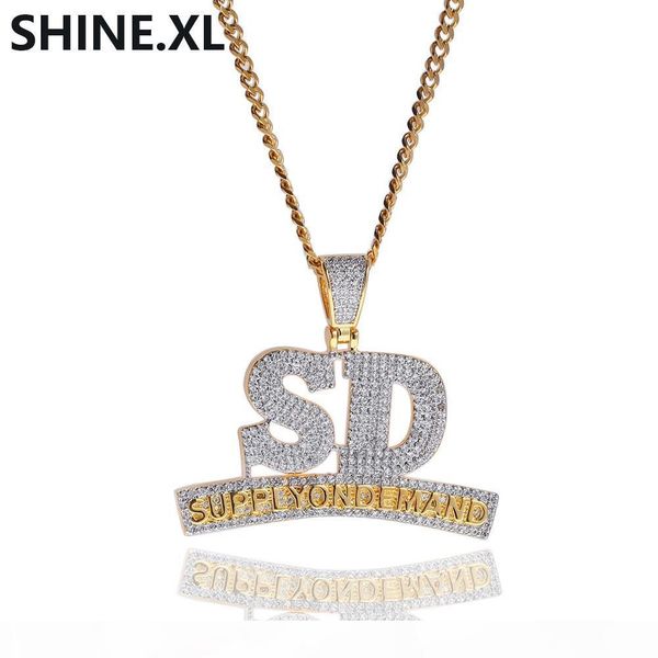 

ожерелье iced out full циркон письмо sd подвеска supplyondemand золото серебро цепь для мужчины женщины hip hop ювелирные изделия, Silver