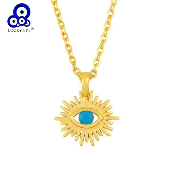 

pendant necklaces lucky eye hollow turkish evil necklace copper gold color long chain for women girls fashion jewelry le533, Silver