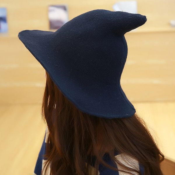 

2018 along the sheep wool cap knitting fisherman tall hat qiu dong female fashion witch pointed basin bucket hat accessories d18110601, Blue;gray