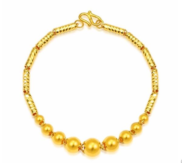 

fashion elegant new pure 24k yellow gold bracelet boss lucky sandstone bead chain 9.88g, Black