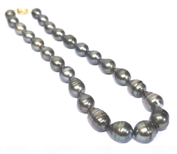 

enormous natural peacock black tahitian south sea 11-13mm pearls 18" necklace, Silver