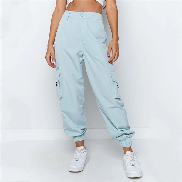 

pants women multi pocket trousers fashion women designer sweatpants streetwear summer casual loose blue color ankle banded, Black;white
