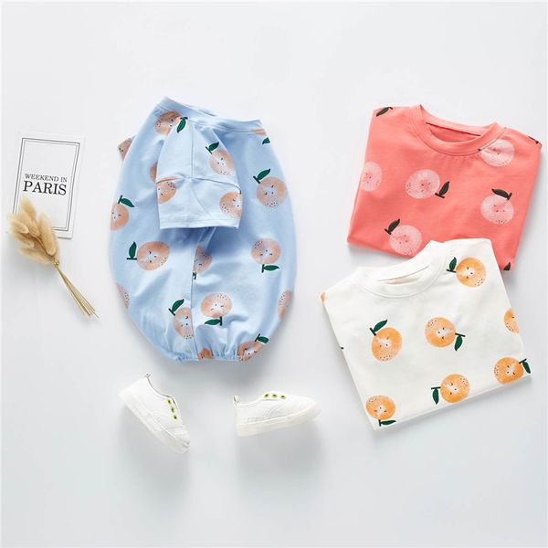 

2020 summer baby clothes bodysuit boys and girls orange pattern cotton short sleeve creeper baby girl clothes jumpsuit one piece, Blue