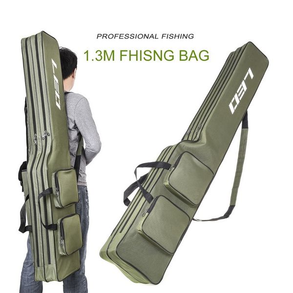 

multifunction 2 layers 1.3m portable foldable fishing rod carrier fish pole tools storage bag case nylon tackle storage bags cases