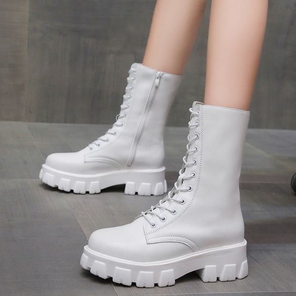 

boots round toe shoes zipper boots-women booties ladies mid calf lolita riding rock autumn 2020 high heel pu fabric, Black