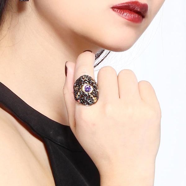 

Fashion Large Black wide Ring for Party bagues femme Purple And Red CZ crystal anillos mujer Trendy Women big Rings jewelry