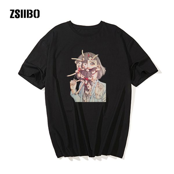 

manga junji ito t shirts extraordinary girl tees short-sleeved aesthetic japanese anime freaky heads slim fit t-shirt