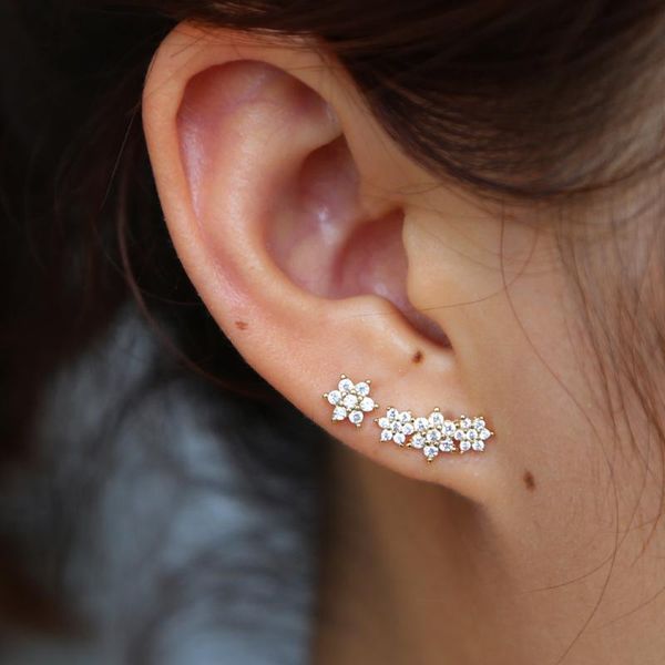 

3 flowers shape 3 colors dainty cute earrings paved white cz for women wedding gift 2020 new fashion summer cool design, Golden;silver