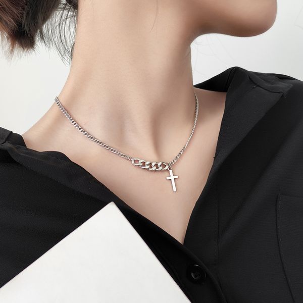 

minimalist retro cross prayer thai silver color short clavicle chain pendant necklace for women men vintage jewelry sn2237