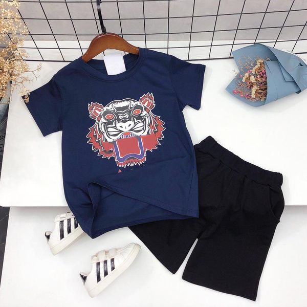 

kids fashion suits boys girls tiger print two-piece sets children t-shirt +shorts 2020 casual sets plus size clothing sets, White