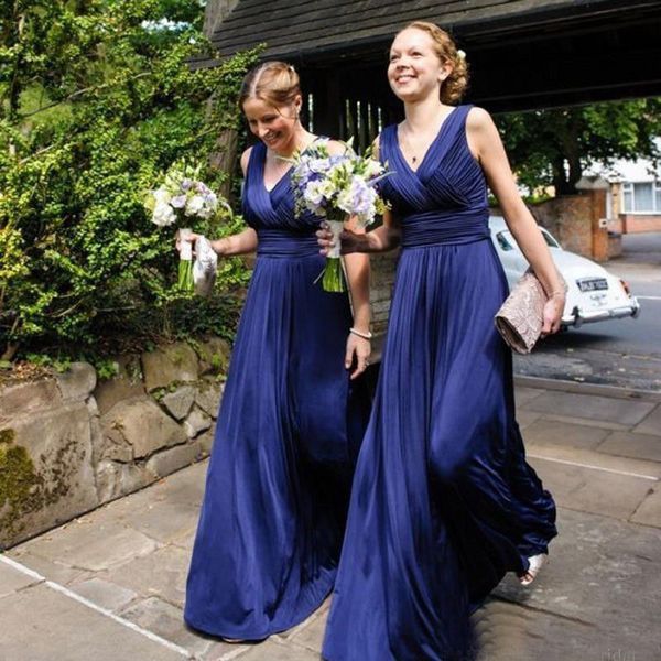 

Sexy V Neck Ruched A Line Floor Length Bridesmaid Dress Custom Made
