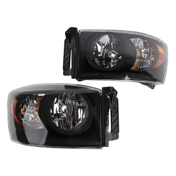 

winsun 2pcs front left right headlights for dodge ram 1500 2006 to 2008 dodge ram 2500 3500 2006 to 2009 black