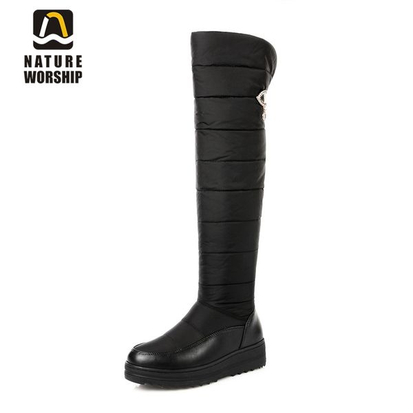 

nature worship new fashion warm plush women shoes over knee boots platform crytal shoes zipper ladies winter footwear big size44, Black