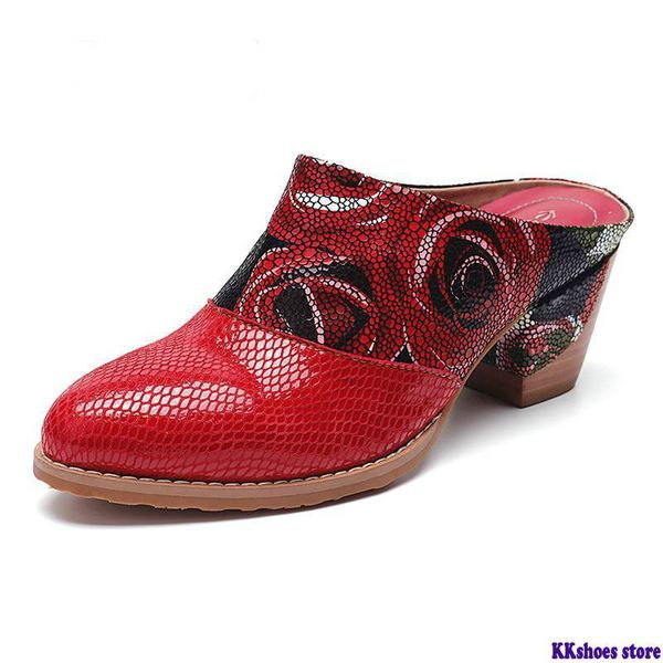 

socofy rose pattern genuine leather comfortable stitching low heel slip on pumps bohemian splicing ladies shoes woman zapatos ne, Black