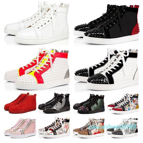 

with box 2020 new red bottoms shoes for mens womens designer spike suede leather platform red bottom fashion luxury casual sneakers1 c17, Black