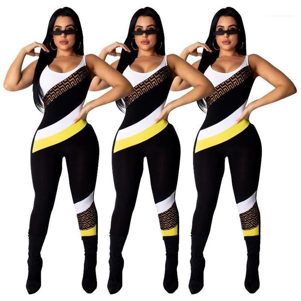 

suits sleeveless joint clothing panelled women jumpsuits summer fashion contrast color strip rompers one piece, Black;white
