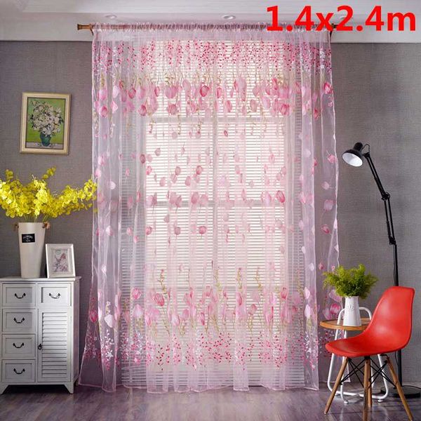 

floral door window curtain room drape panel voile tulle sheer scarf valance