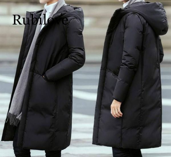 

rubilove hooded long coat 2020 new 3xl plus size men's fashion casual thickening down jacket men's white duck down jacket, Black