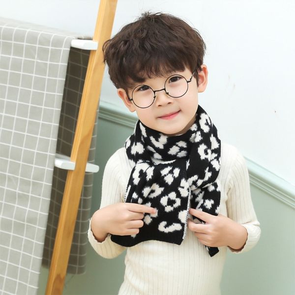 

kids boys girls winter knitted long scarf vintage leopard printed toddler baby autumn casual wrap shawl neck warmer, Blue;gray