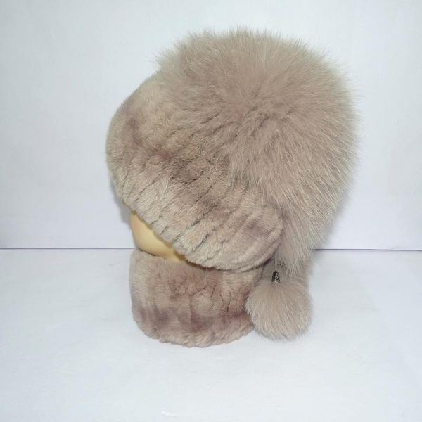 

real rex fur hat woman natural fur lady hat two piece suit female, Blue;gray