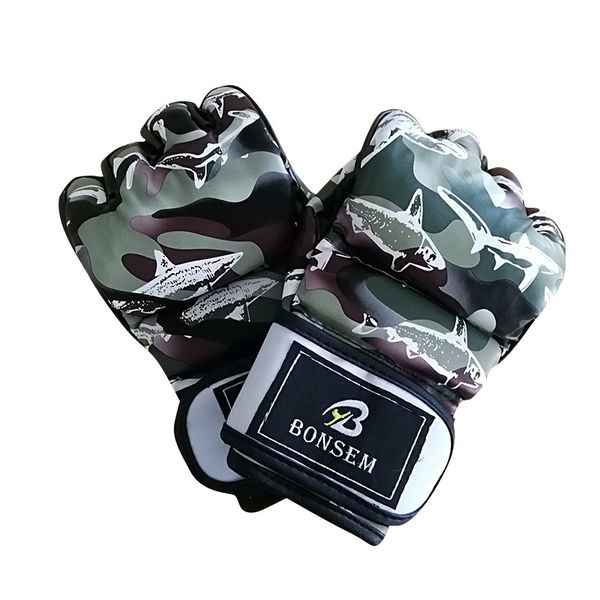 

1pair came pattern fashion boxing gloves for men women half finger glove training use fighting gym mittens new design 26bl zz, Black